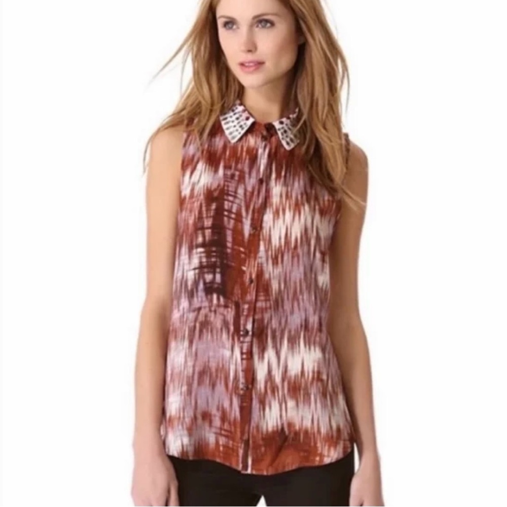 Elizabeth and James beaded collar silk blouse L Nwt boho career preppy